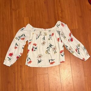 Hollister Off-Shoulder Blouse - White with Red and Yellow Floral